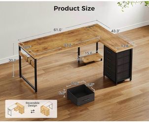 Brand New 61” L Desk - USB, Power & Drawers