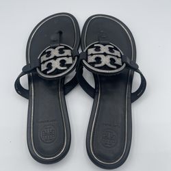 TORY BURCH Miller Crystal Pavé Logo Sandals - Black - Size 7.5M
