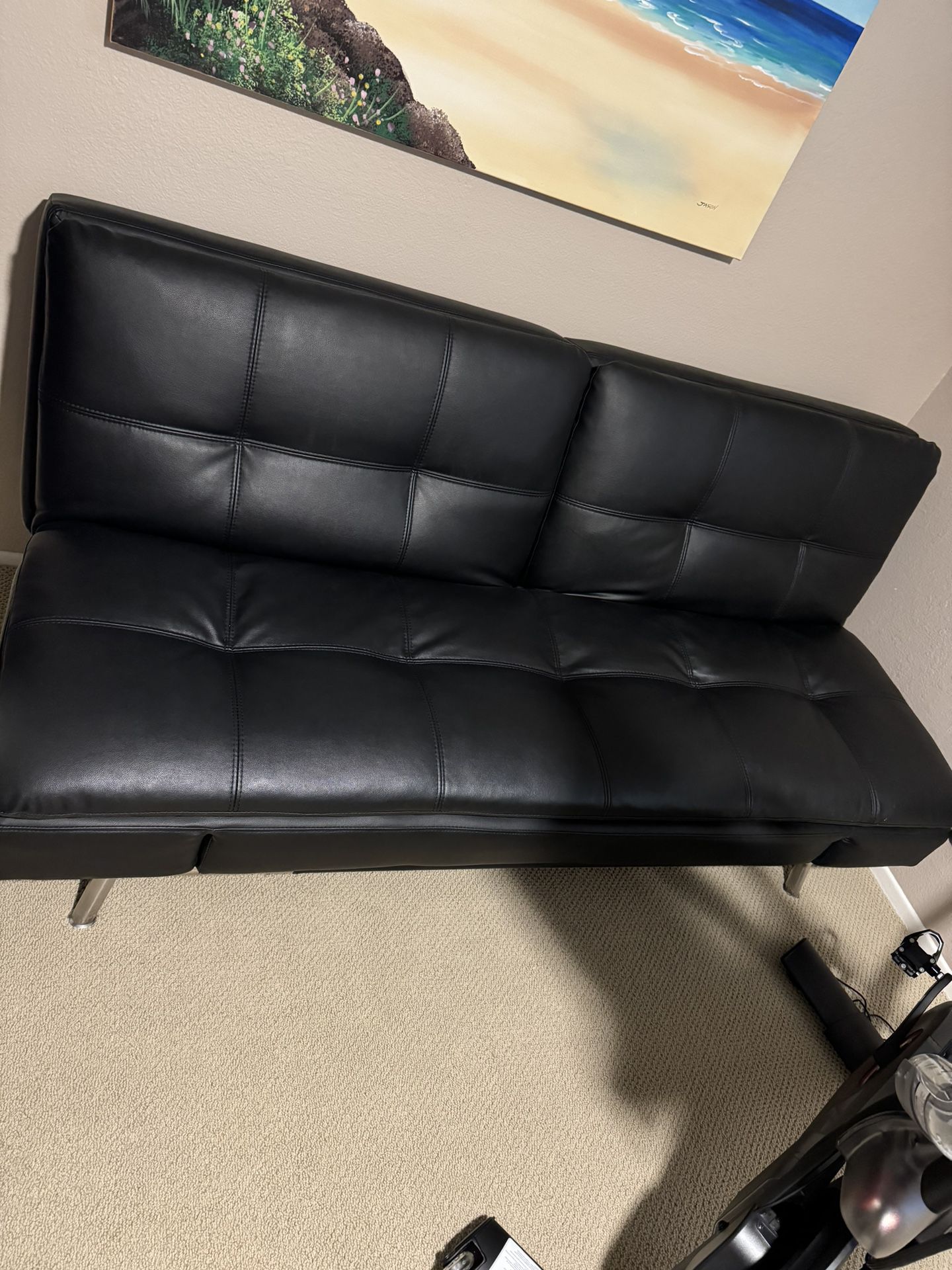 Black Leather Futon/Couch 