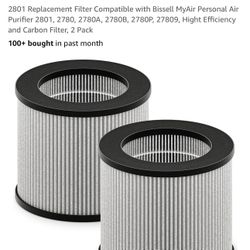 2801 Replacement Filter Compatible with Bissell MyAir Personal Air Purifier 2801, 2780, 2780A, 2780B, 2780P, 27809, Hight Efficiency and Carbon Filter