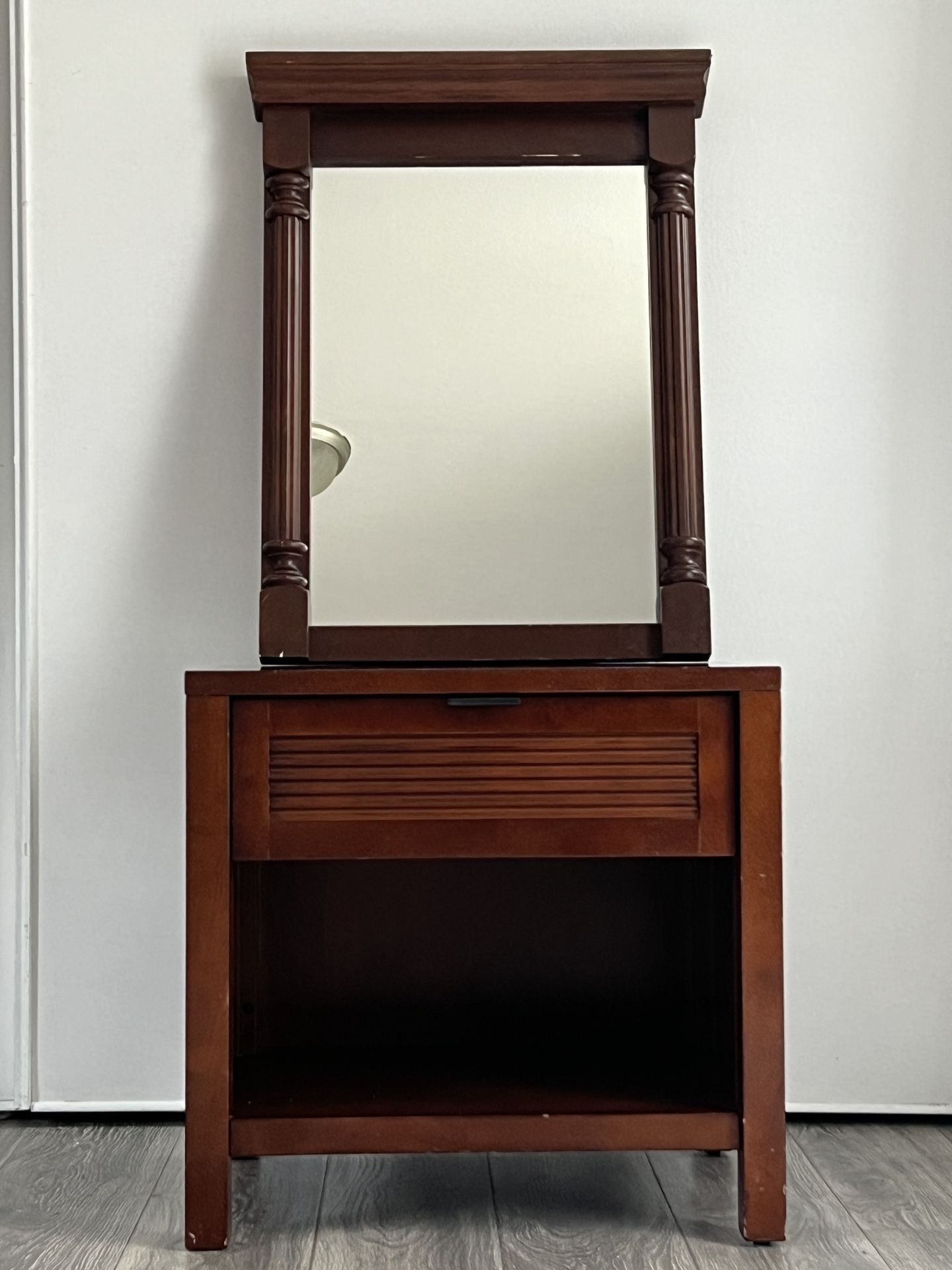 NIGHTSTAND WITH MATCHING MIRROR - CHERRY WOOD
