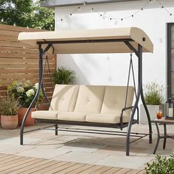 DDY 3 Person Porch Swing with Adjustable Canopy, Outdoor Patio Swing Chair Convertible 2 in 1 Swing Bed with 2.36'' Thick Cushions for Backyard/Garden