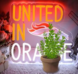 Denver Broncos United in Orange Neon Sign