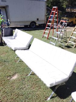 White Leather bench sofas