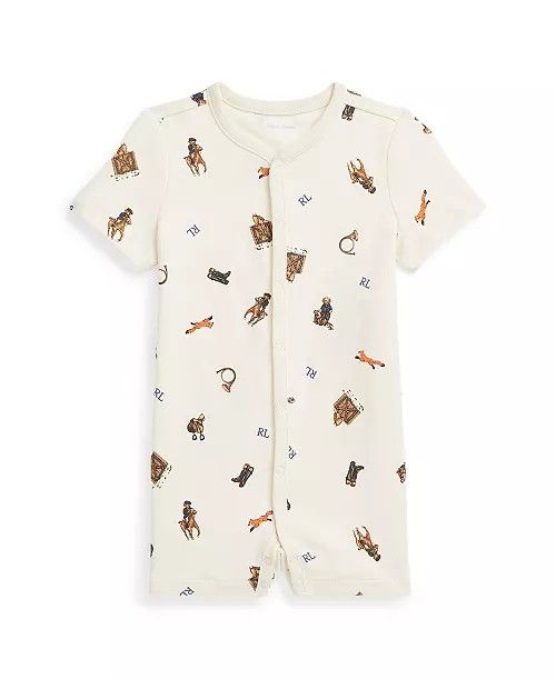 Ralph Lauren Baby Boys Polo Bear Interlock Shortall Romper t tee shirt top onsie body suit 3 months