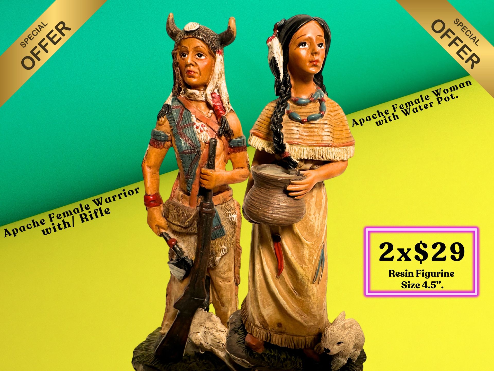APACHE Female Warrior W/ Rifle & Woman W/pot.