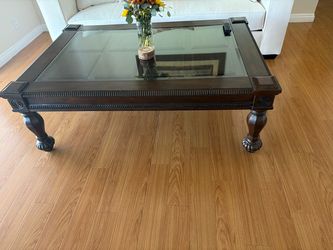 Dark Wood Glass Top Coffee Table