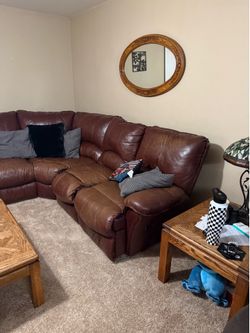 Leather sectional and two tables