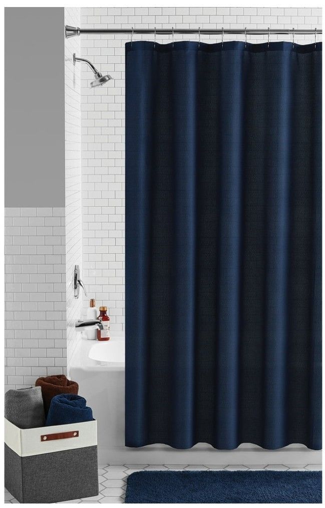 Navy Blue Fabric Shower Curtain 72" X 72"