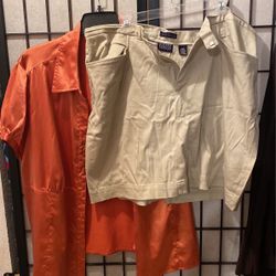Tan stretch skirt  & Silky Orange top 