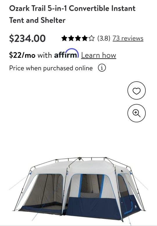 Ozark Trail in Convertible Instant person cabin Tent and Shelter