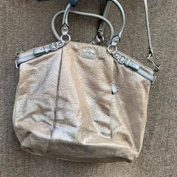 Coach Large Lindsay Satchel Metallic Brown Silver shoulder Bag B1(contact info removed)2 with