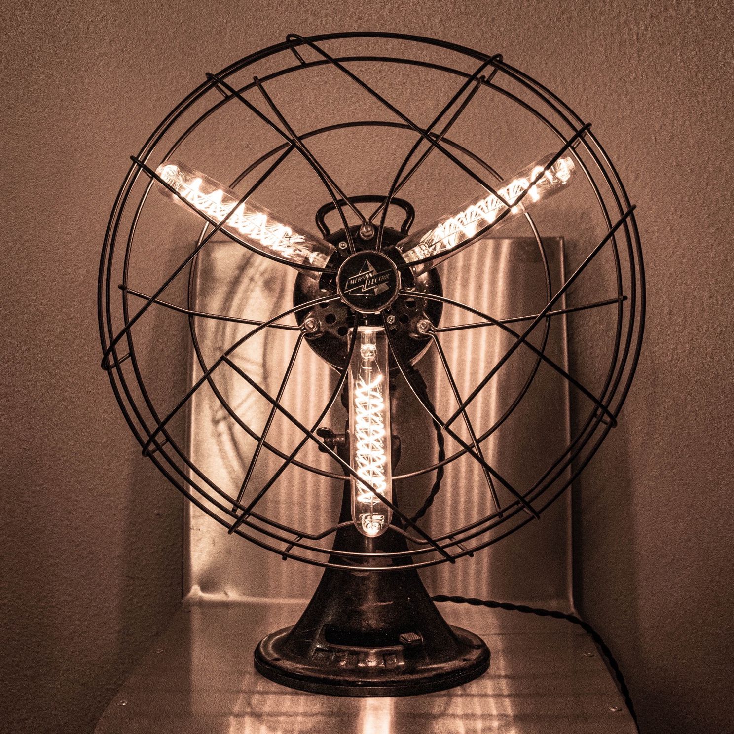 Lamp Beautiful Vintage Fan Professionally Converted Into Edison Steampunk Lamp