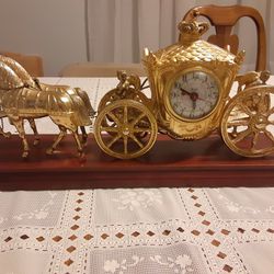 WOW what A Beauty 17INCHES LONG AND 9 INCHES TALL VINTAGE CLOCK and Horses Very NEAT AND WORKS Great