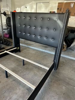 Queen Headboard & Frame (black leather)
