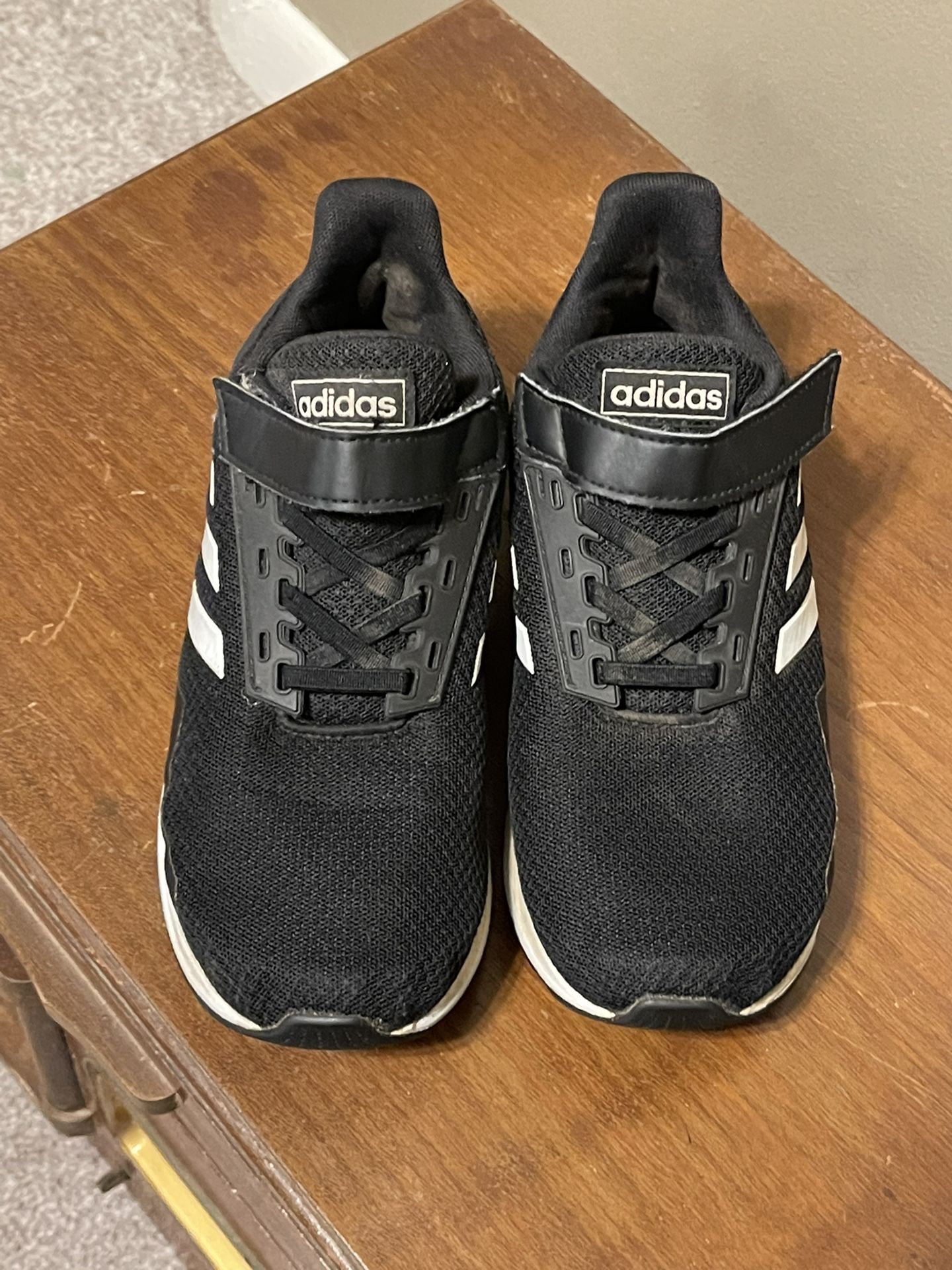 Black Adidas With White Stripes Kids Shoes