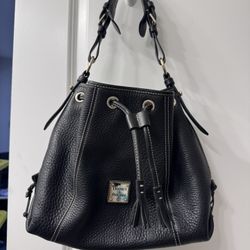 Dooney & Bourke Black Pebbled Leather Hobo Drawstring Bag