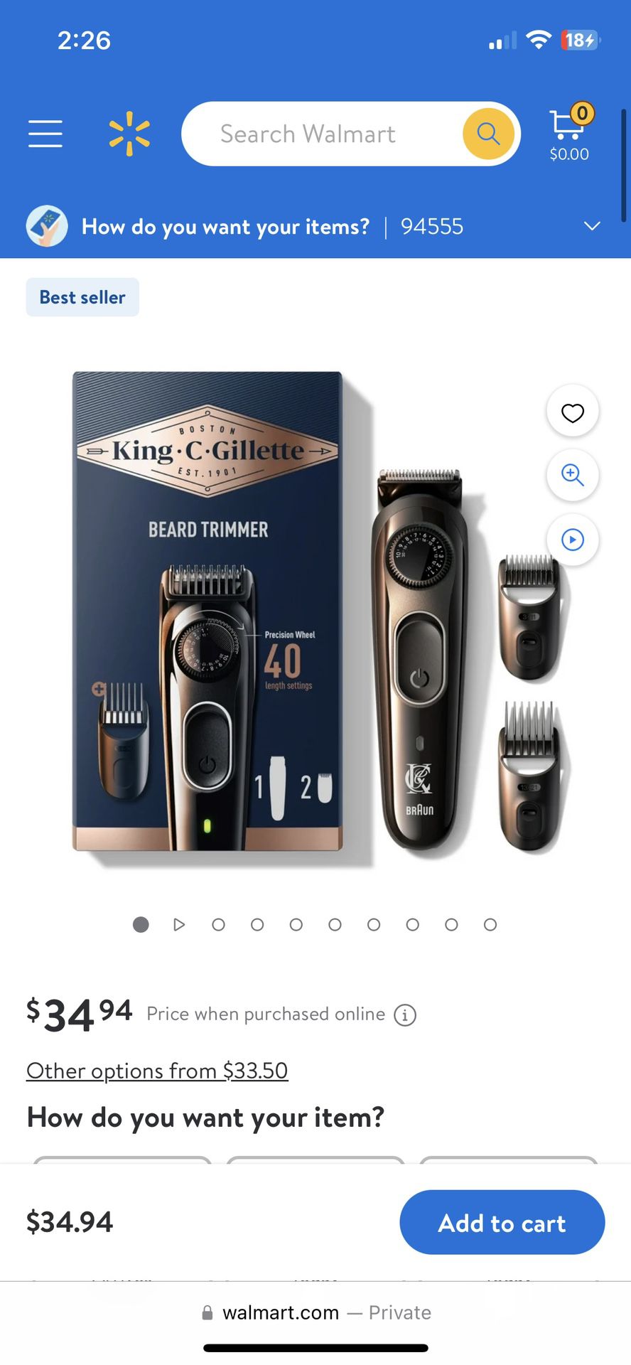 King C. Gillette Cordless Beard Trimmer for Men Rechargeable 40 setting