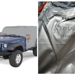 Big Ant Cab Cover for 2007-2025 Je-ep Wrangler JKU JLU 2 4 Door, Waterproof Half Car Cover Oxford with Reflective Strip, Sun Snowproof Cab Car Cover f