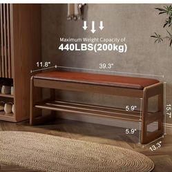 Shoe Rack Bench,2 Tiers Shoe Bench with Storage with Flip-Top,Wood Shoe Rack for Entryway,Hallway（Orange）