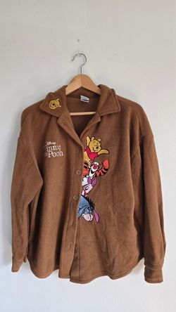 Disney Winnie the Pooh Fleece Button Up Shirt Brown Tigger Eeyore Piglet