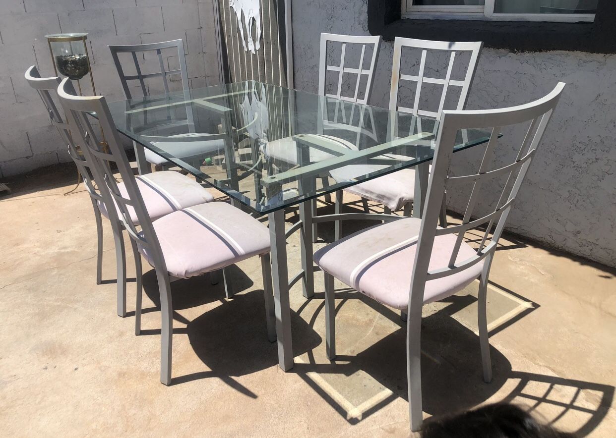 72” Glass Rectangular dining table with metal base