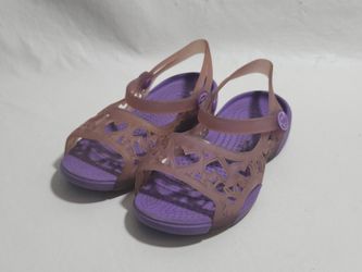 CROCS ADRINA PURPLE JELLY HEART CUTOUT SLINGBACK SLIP MARY JANE SANDAL SHOE C 11