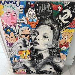 Bunny Girl Pop Art Canvas Art, All Characters Graffiti Wall Art, Banksy Street Art Artwork, Bunny Woman Portrait, High Quality Print Poster