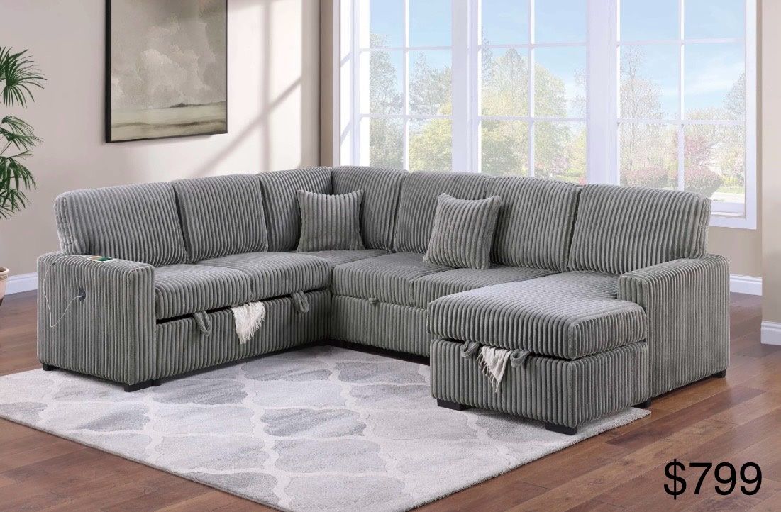 Corduroy Sectional Sleeper Sofa Pull Out Bed With Storage