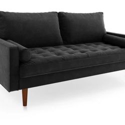 Squared Arm Black Velvet Sofa
