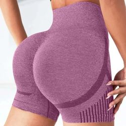Women Yoga Shorts High Waist Workout Shorts Fitness Yoga Butt Lift (Purple)