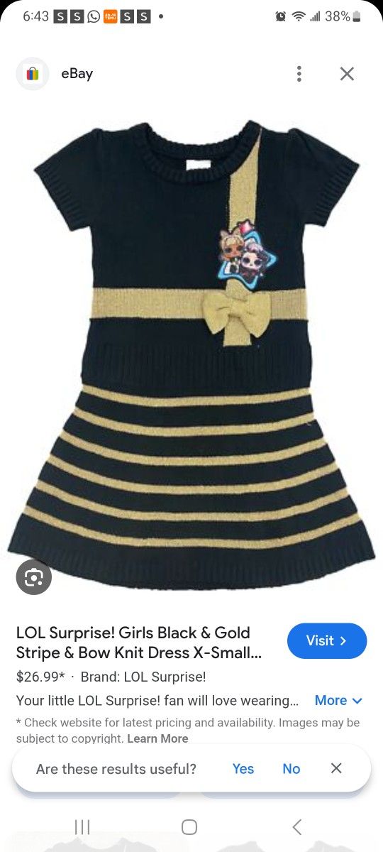 Girl’s LOL Surprise Sweater Dress/size S(10-12 black And Gold/nwt