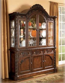 Ashley Furniture North Shore China Cabinet & Buffet (Discontinued) — Lighted, Excellent Condition