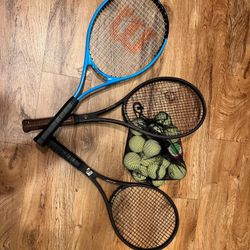 2 Dunlop And 1 TRA Tennis Rackets With Balls