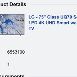 LG 75” Smart TV WITH WALL MOUNT