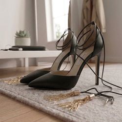 Jimmy Choo Viola 110 Black Leather Tassel Pumps