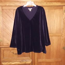 Vibrant Purple Velour (Women's Plus size 1X) ROMAN'S Brand Beautiful Top Very Soft & Comfy