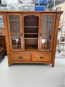 Mission Style Wood and Glass Curio Cabinet