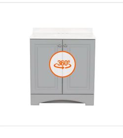 31 in. Single Sink Pearl Gray Freestanding Bath Vanity with White Cultured Marble Top