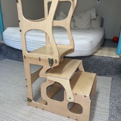 Wooden Toddler Standing Kitchen Tower  Convert To Table 