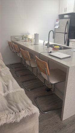 Set of 4 Modern Cane Counter Stools | Chrome & Upholstered