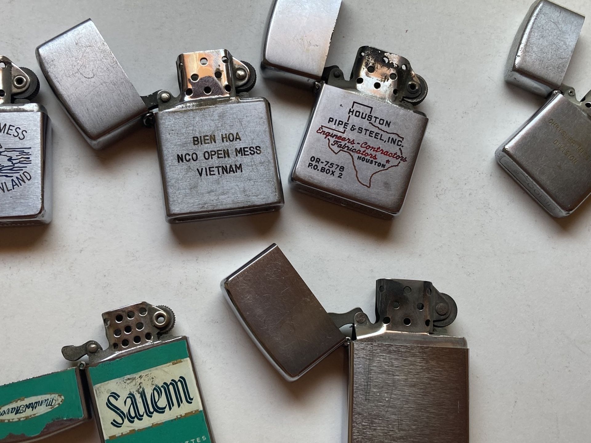 Vintage old lot collection of Zippo cigarette lighters and others Vietnam military