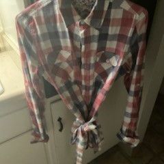 Plaid button down blouse, Ties In Front
