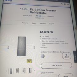 Haier 15 Cu.Ft.Bottom Freezer Refrigerator 