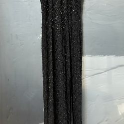 VTG Satin Adrianna Papell Platinum Blk Sleeveless Beaded/Sequin Gown/Dress Sz 4