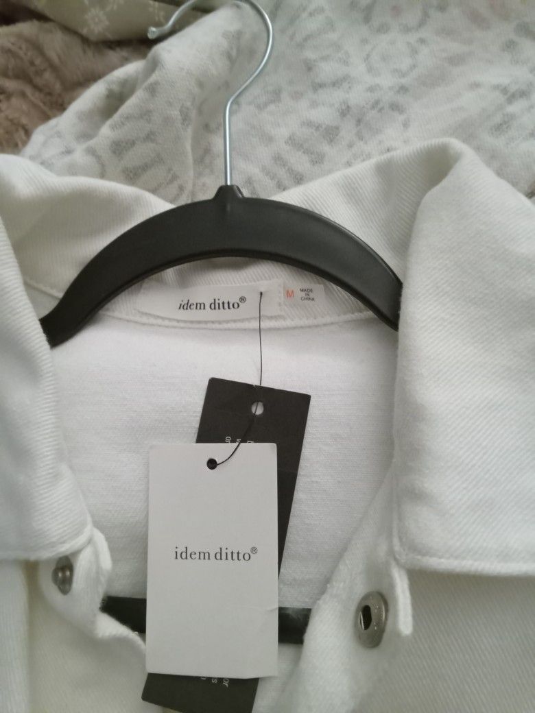 Idem Ditto Roll Sleeve Romper Elastic Waist Pockets Cotton White Size M NWT
