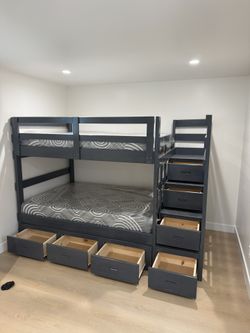 Grey Bunk Bed With 2 Full Mattresses