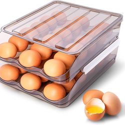 Large Capacity Automatic Scrolling Egg Holder for Refrigerator - 36 Eggs Organizer with Lid, Slide Design, Stackable Plastic 2 Layer Refrigerator Orga