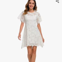 MSLG Women's Elegant Round Neck Short Sleeves Wedding Guest Floral Lace Cocktail Party Dress

New XS