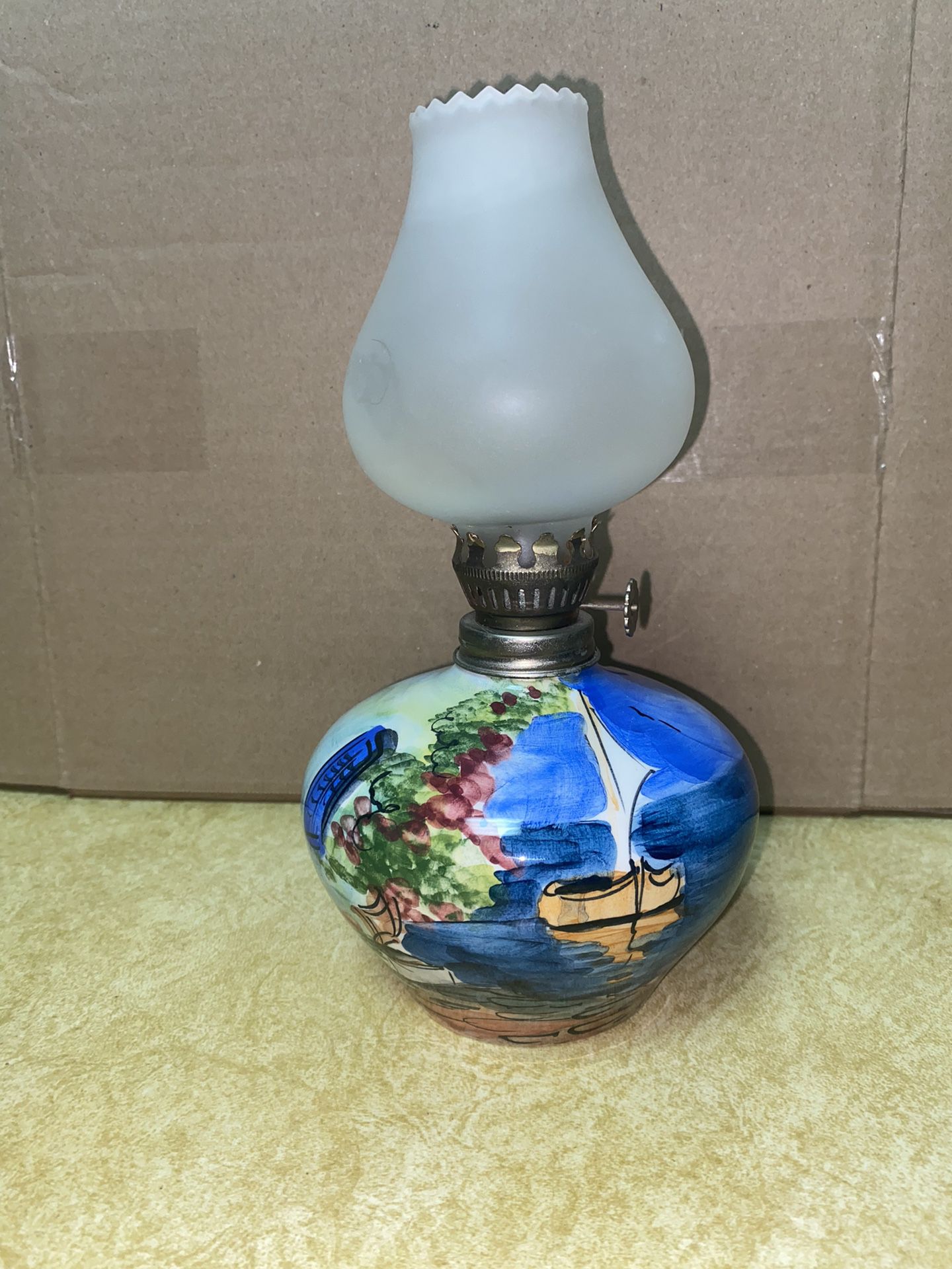 8.5 inches with Glass Handmade Hand painted Imported From Greece Ceramic Oil Lamp